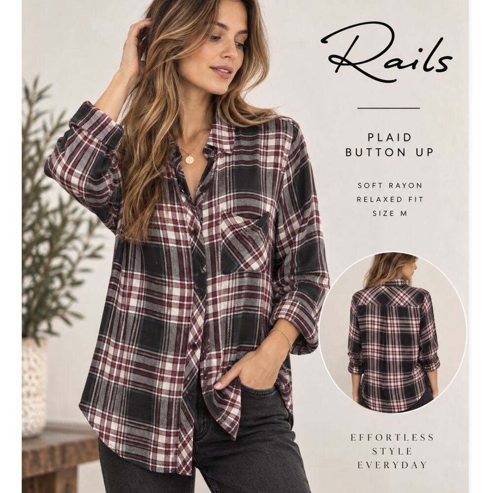 Rails Button Up Shirt Soft Flannel Rayon Size M Minimalist Lightweight Spring